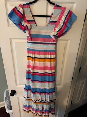 Multicolor Stripe Ruffle Sleeve Dress